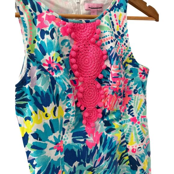 Lilly Pulitzer Adara Shift Dress in Dive In Multicolor Pom Pom Details Size 00 - Picture 7 of 8